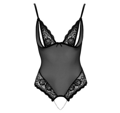 Cottelli LINGERIE - Seksowne Siateczkowe Body Z Delikatną Koronką Bez Krocza L